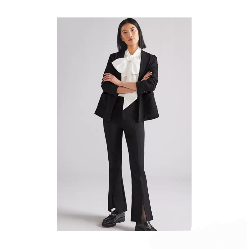 Anthropologie Maeve Black Slit-Front Ponte Knit Flared Pant Size 8 NEW NWT